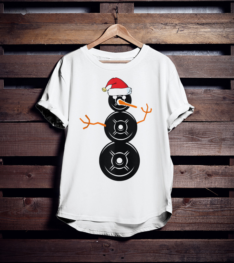 Funny Santa Hat Weightlifting Snowman Barbell T-Shirt