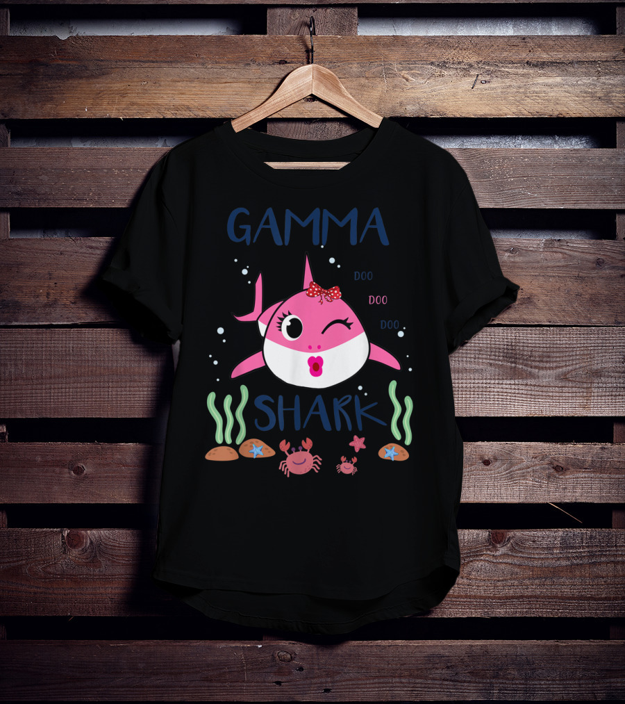 Gamma Shark Doo Doo Doo Winking Pink Shark With Bow And Marine Life T-Shirt