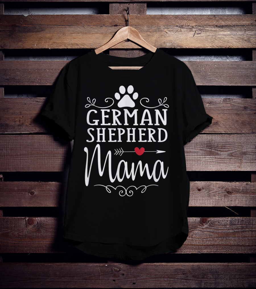 German Shepherd Mama German Shepherd Lover Paw Heart Arrow T-Shirt