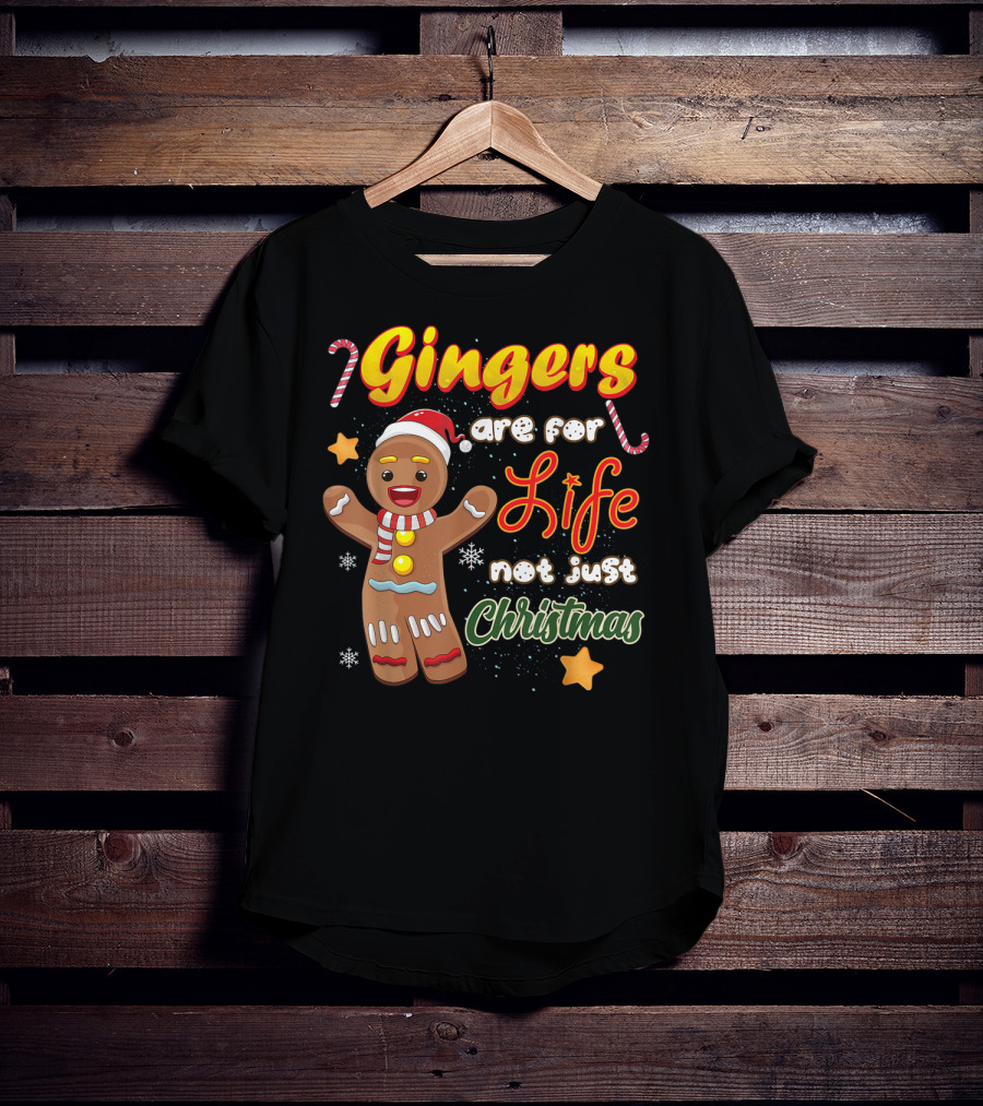 Gingers Are For Life Not Just Christmas Gingerbread Cookie With Candy Cane And Santa Hat T-Shirt