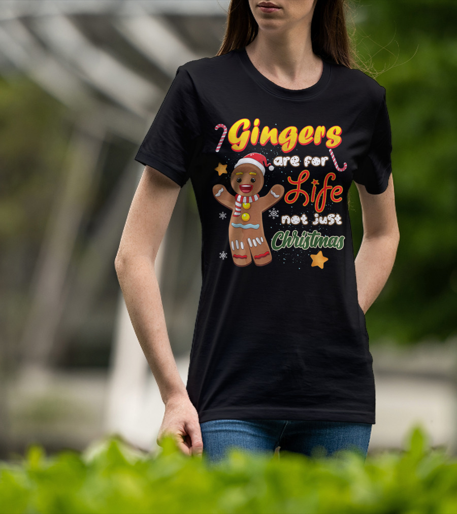 Gingers Are For Life Not Just Christmas Gingerbread Cookie With Candy Cane And Santa Hat T-Shirt