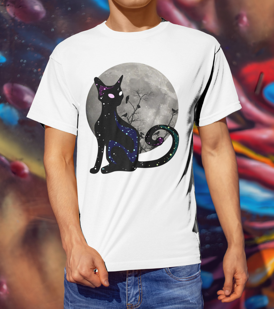 Halloween Scary Black Cat Gothic Full Moon Ravens T-Shirt