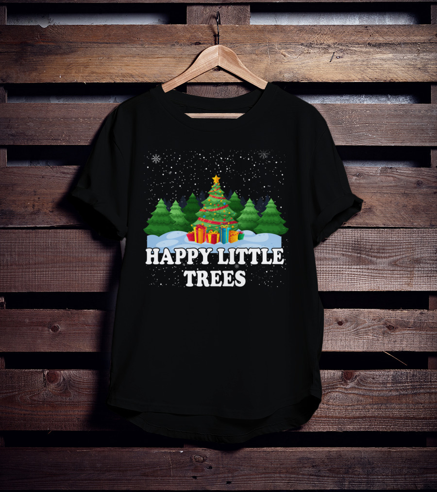 Happy Little Trees Christmas Holiday Snowy Scene T-Shirt