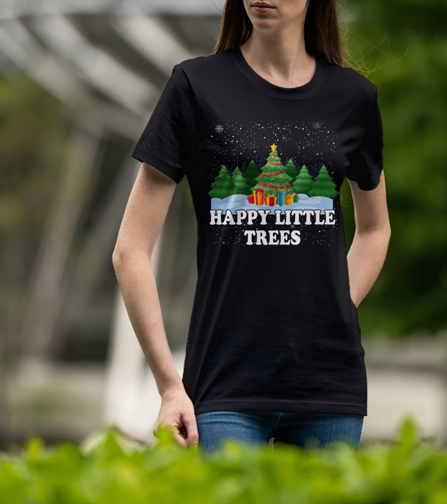 Happy Little Trees Christmas Holiday Snowy Scene T-Shirt