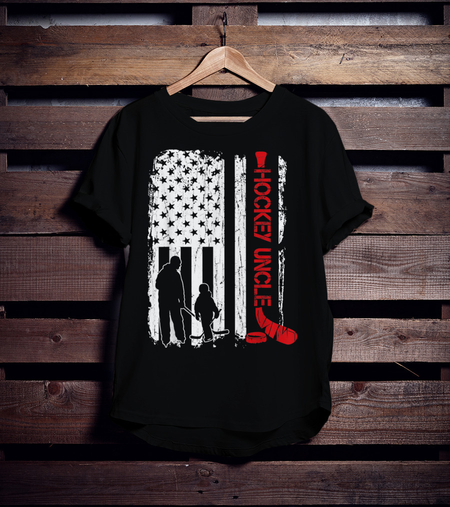 Hockey Uncle American Flag Silhouette With Stick And Player T-Shirt