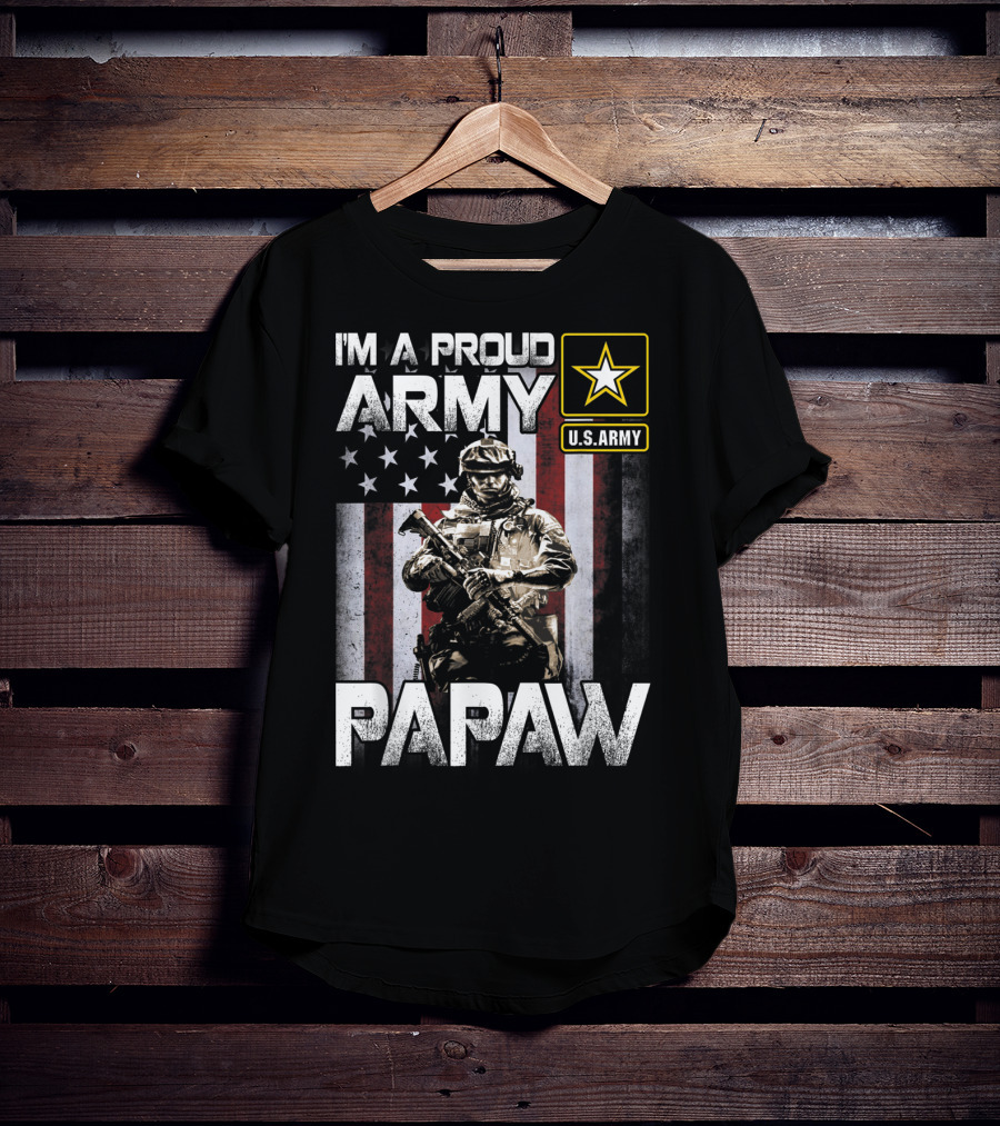 I'm A Proud Army Papaw U.S. Army Star Soldier And American Flag T-Shirt