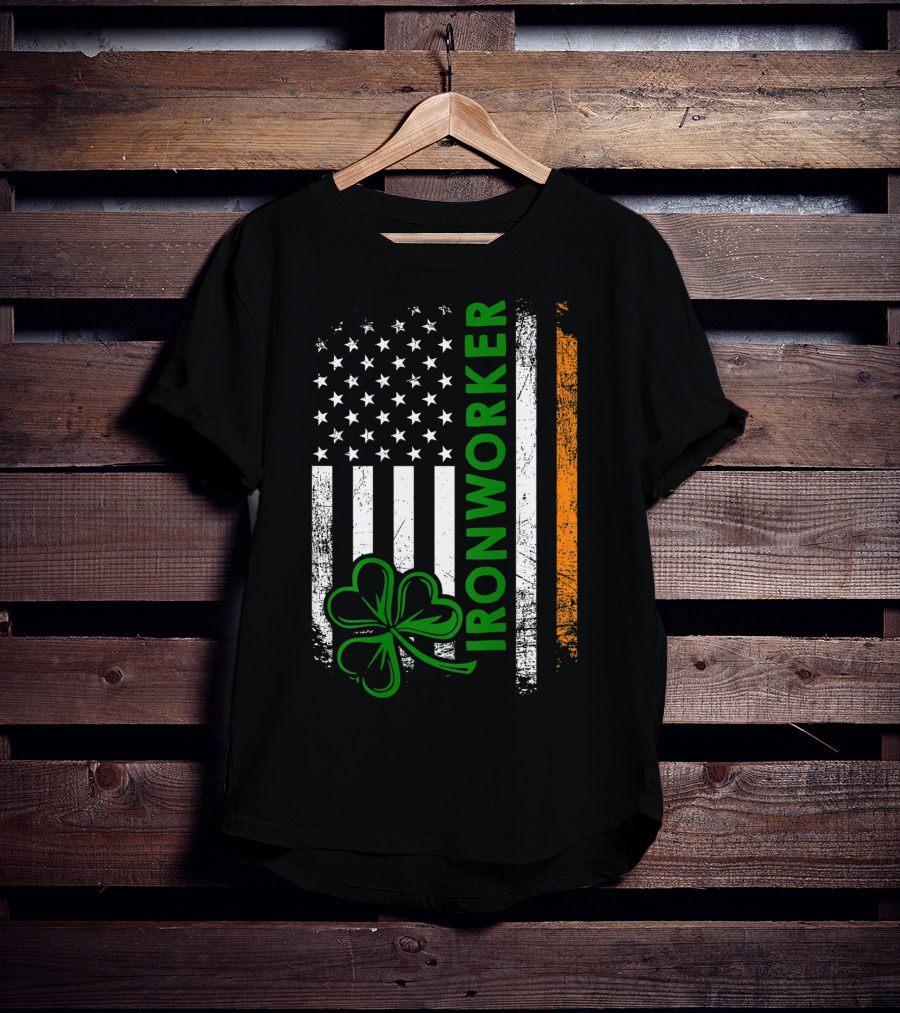 Irish American Ironworker Shamrock Flag T-Shirt