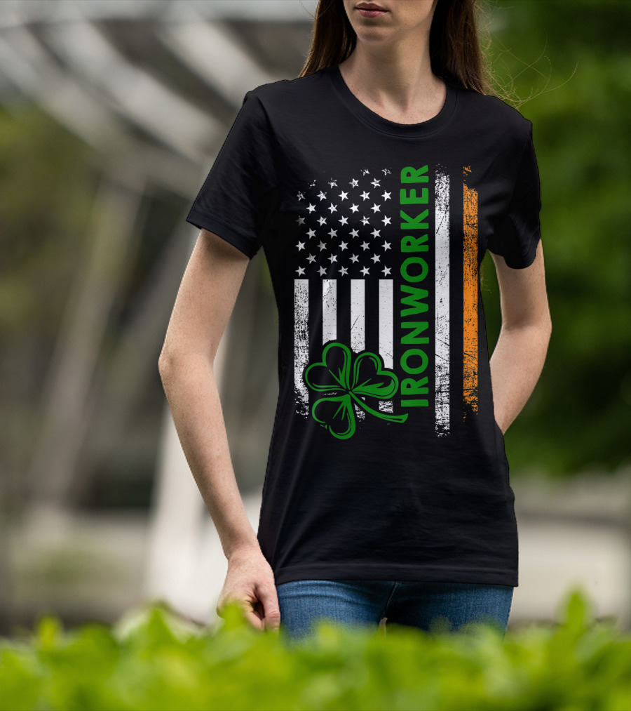 Irish American Ironworker Shamrock Flag T-Shirt