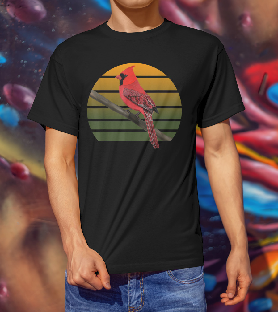 Jzbirds Northern Cardinal Bird Animal Vintage Sunset Circle T-Shirt