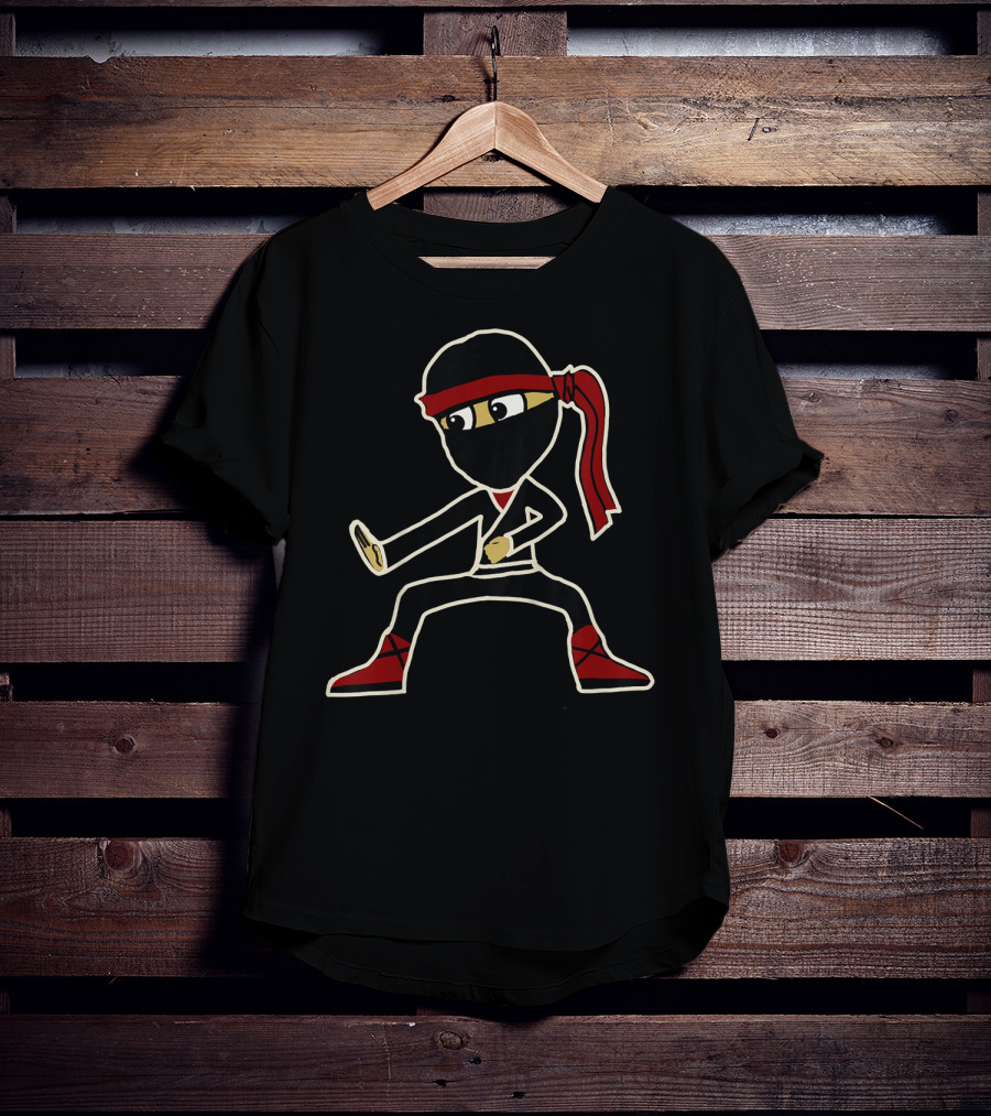 Kids Boys Toddler Cute Ninja Black Mask Red Headband Karate Stance T-Shirt