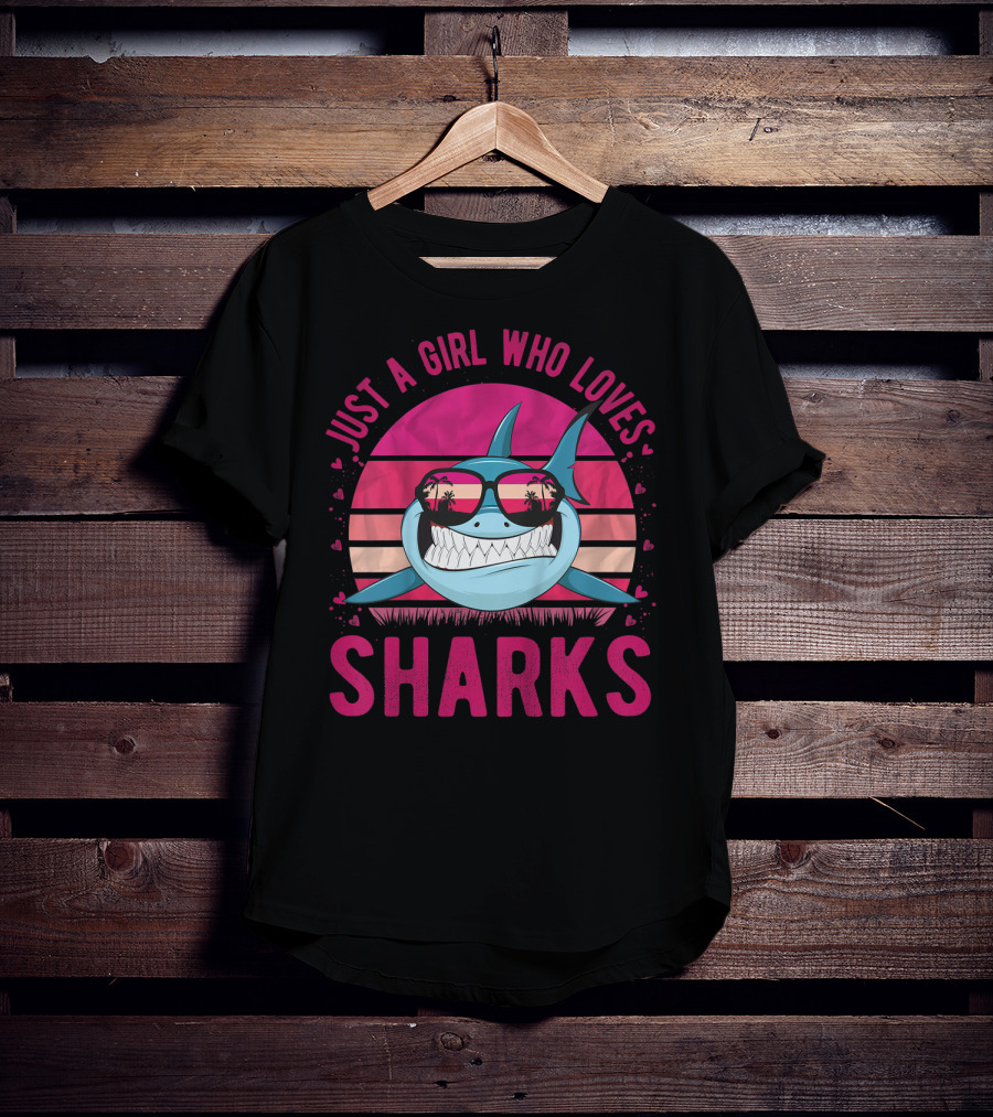 Just A Girl Who Loves Sharks Retro Sunset T-Shirt