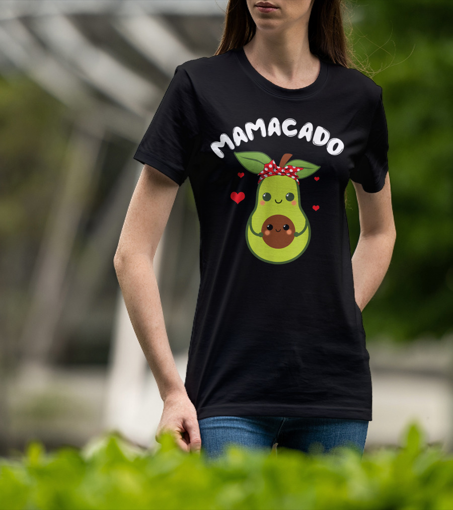 Mamacado Cute Avocado Pregnant With Hearts And Polka Dot Bow T-Shirt