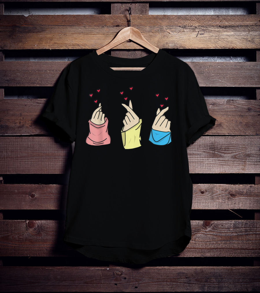 Oppa Korean Finger Heart Sign Cute Kpop Aesthetic With Colorful Sweaters T-Shirt