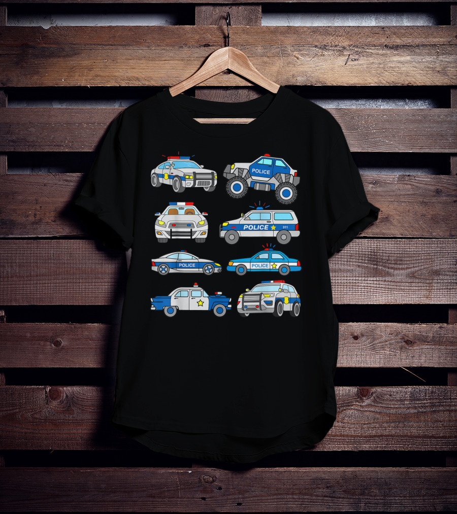 Police Vehicles Cop Cars Badge Lights Variety 911 T-Shirt