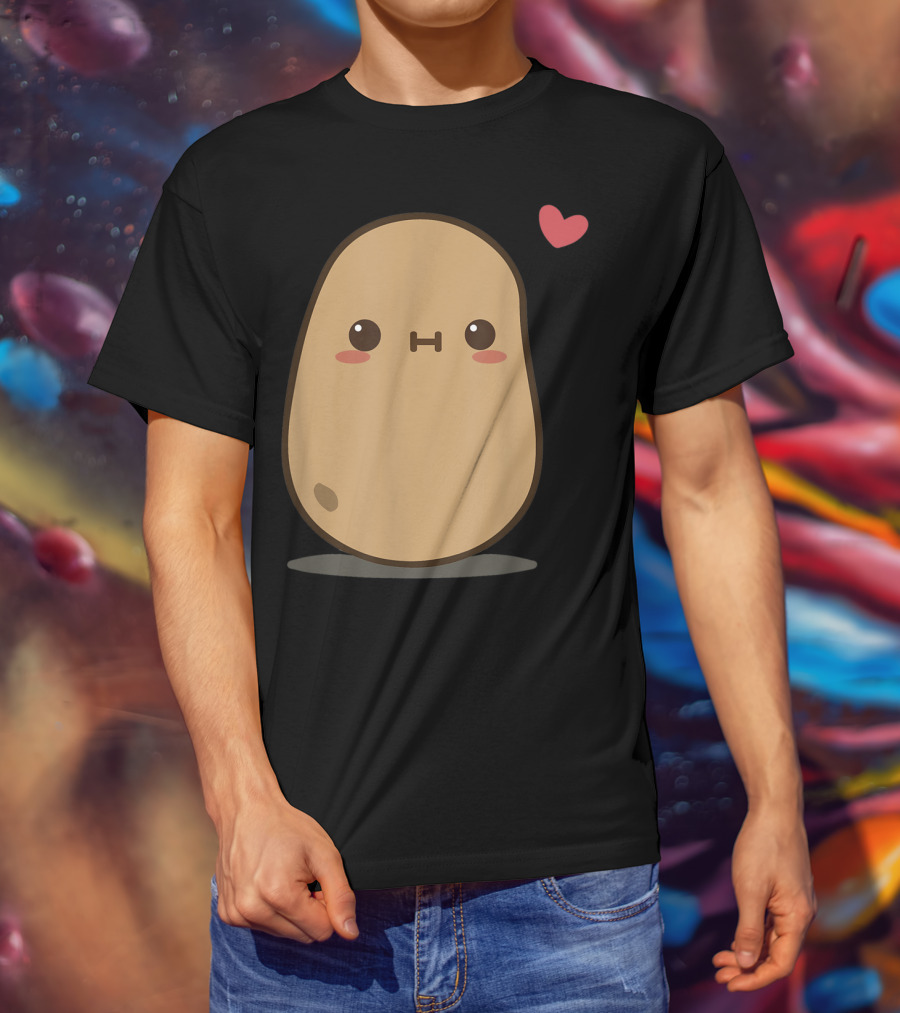 Potato Love Heart Cute Kawaii Character With Heart Balloon T-Shirt
