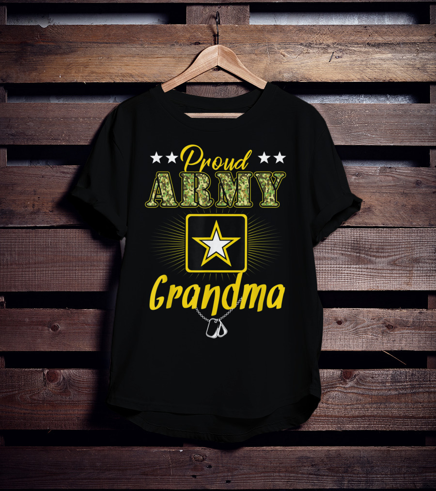 Proud Army Grandma Military Star Emblem Dog Tags T-Shirt