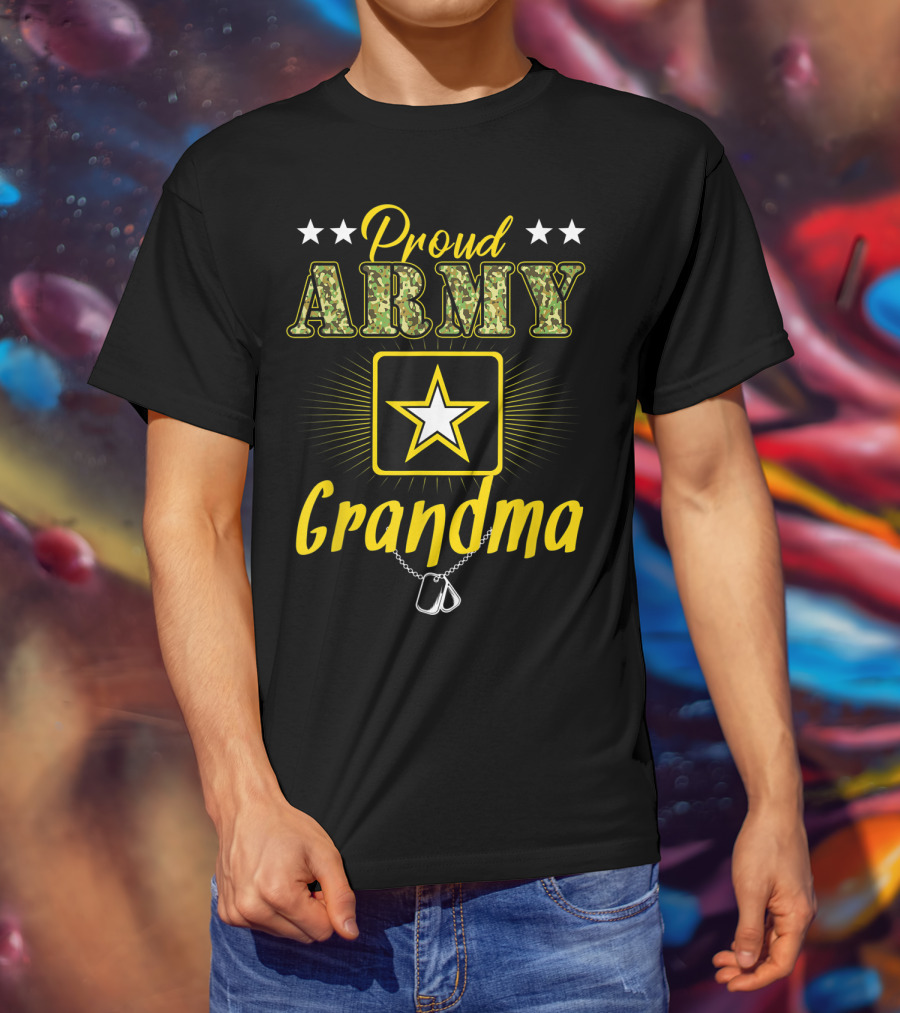 Proud Army Grandma Military Star Emblem Dog Tags T-Shirt