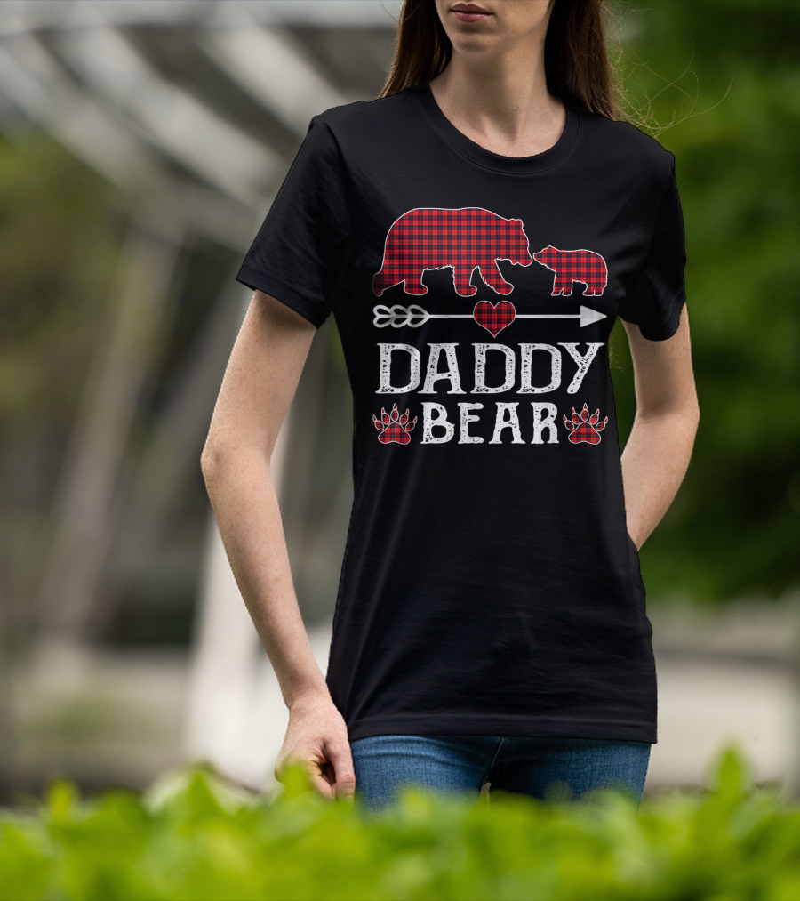 Daddy Bear Red Plaid Bears Heart Arrow Paw Prints T-Shirt