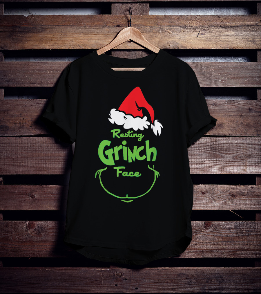 Resting Grinch Face Santa Hat Raglan Baseball T-Shirt