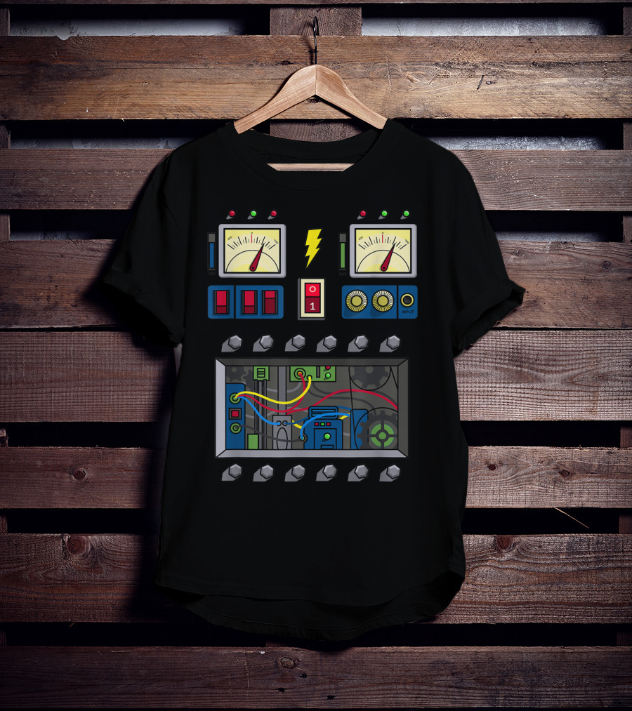 Robot Costume Girls Kids Adults Meter Panels Lightning Bolt Input T-Shirt