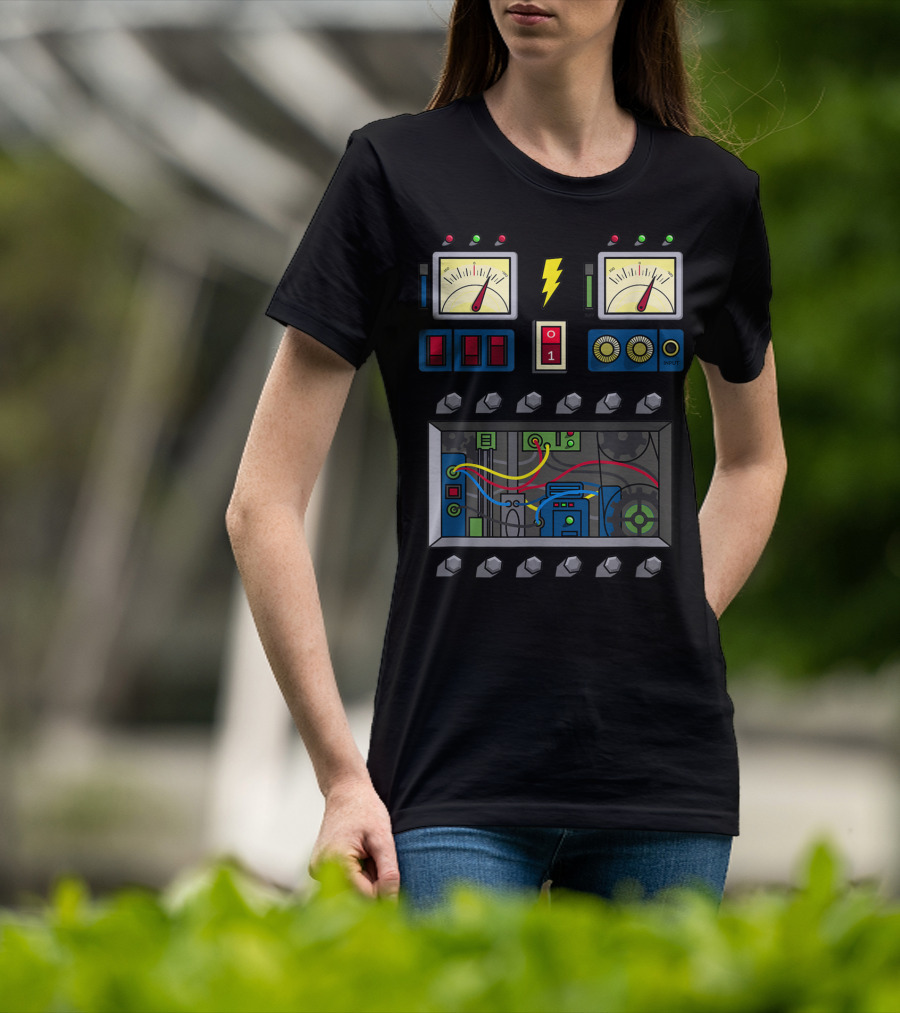 Robot Costume Girls Kids Adults Meter Panels Lightning Bolt Input T-Shirt