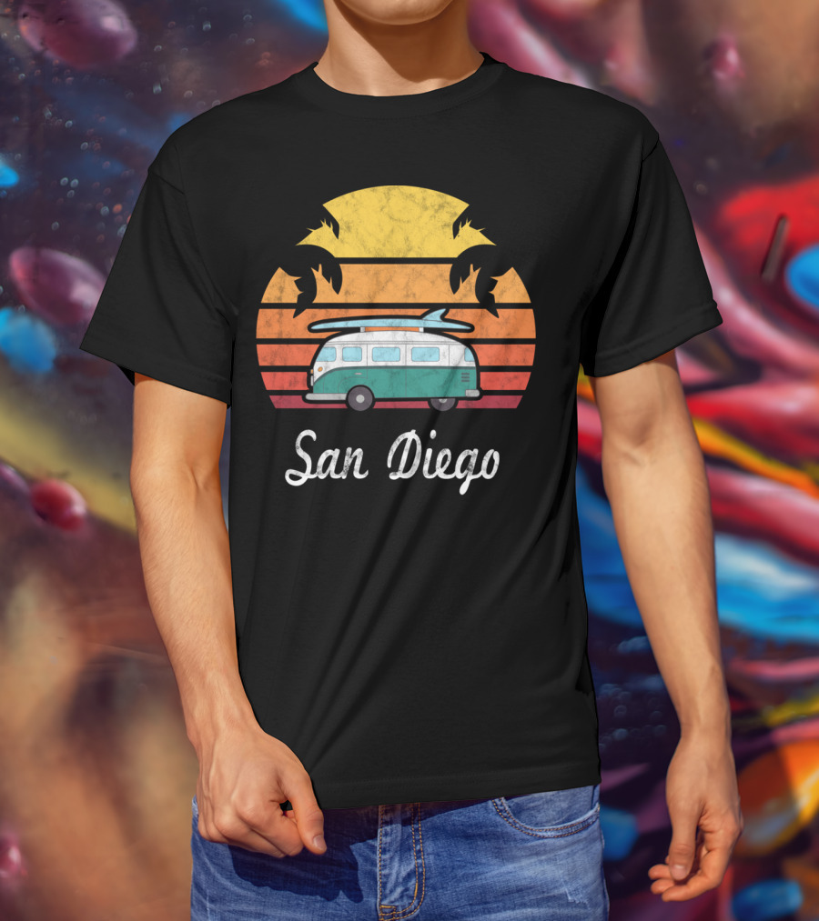 San Diego California Vintage Van Palm Sunset Souvenir T-Shirt
