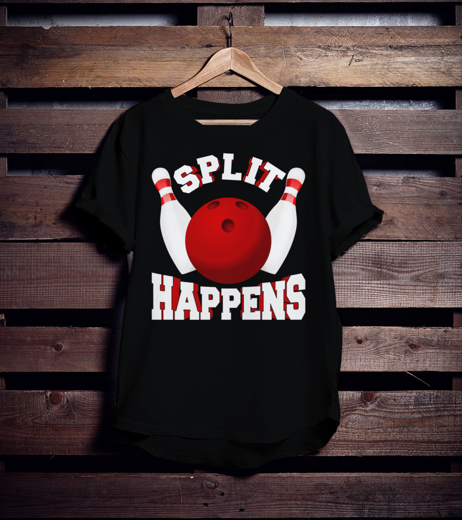 Split Happens Bowling Team Bowlers Joke Red Ball Pins T-Shirt
