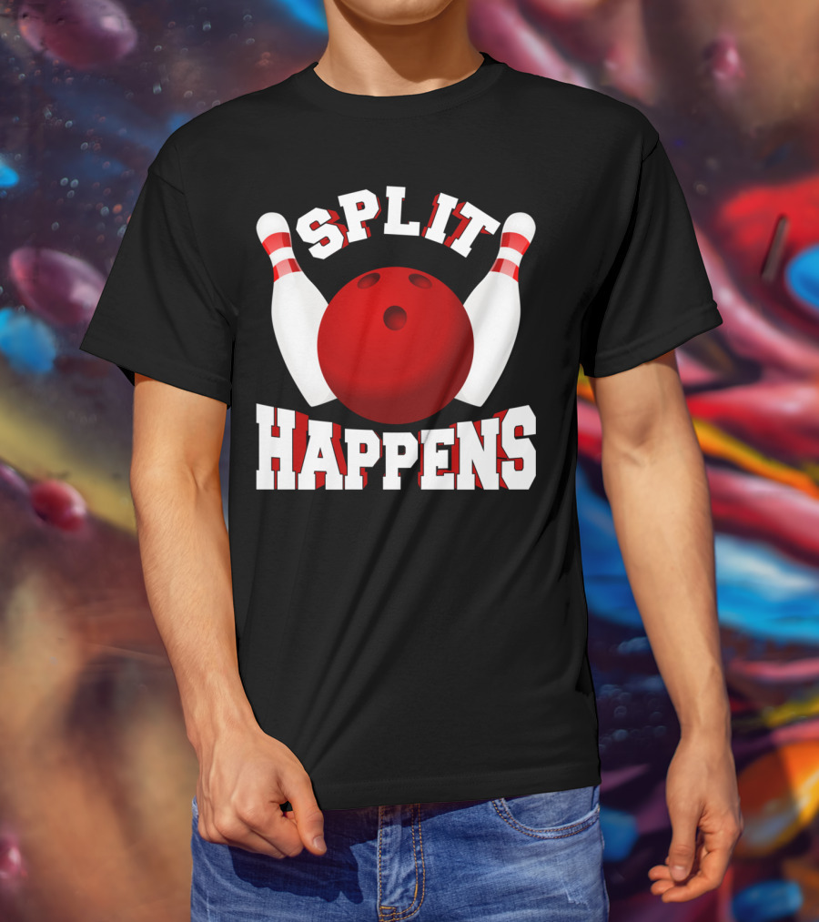 Split Happens Bowling Team Bowlers Joke Red Ball Pins T-Shirt