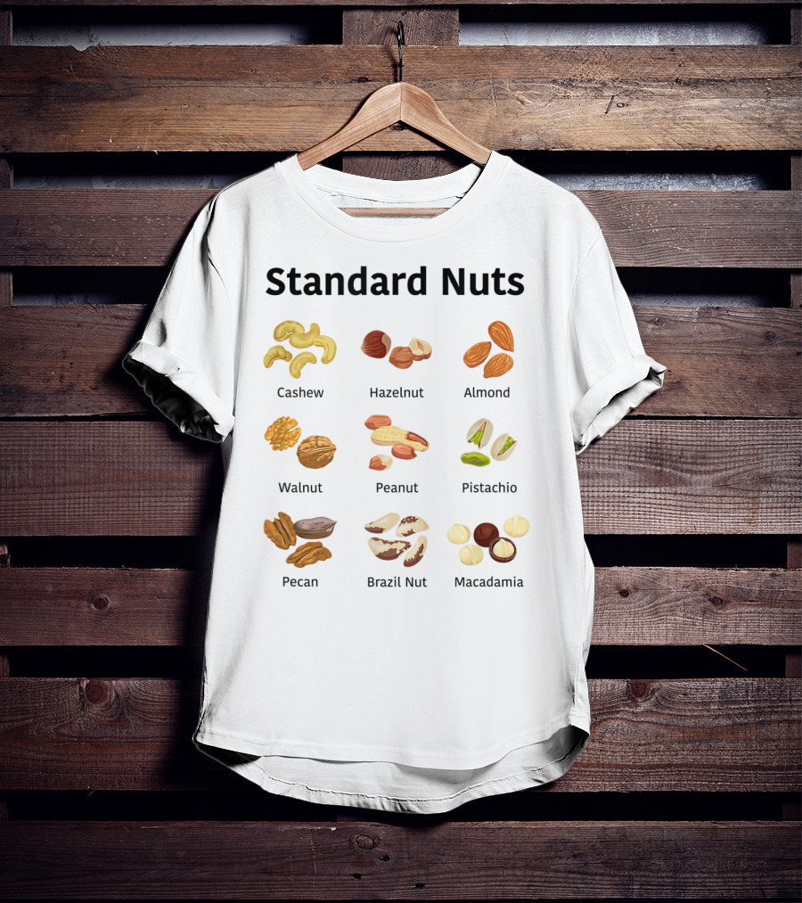 Standard Nuts Youth Cashew Hazelnut Almond Walnut Peanut Pistachio Pecan Brazil Nut Macadamia Lots Of Colors T-Shirt