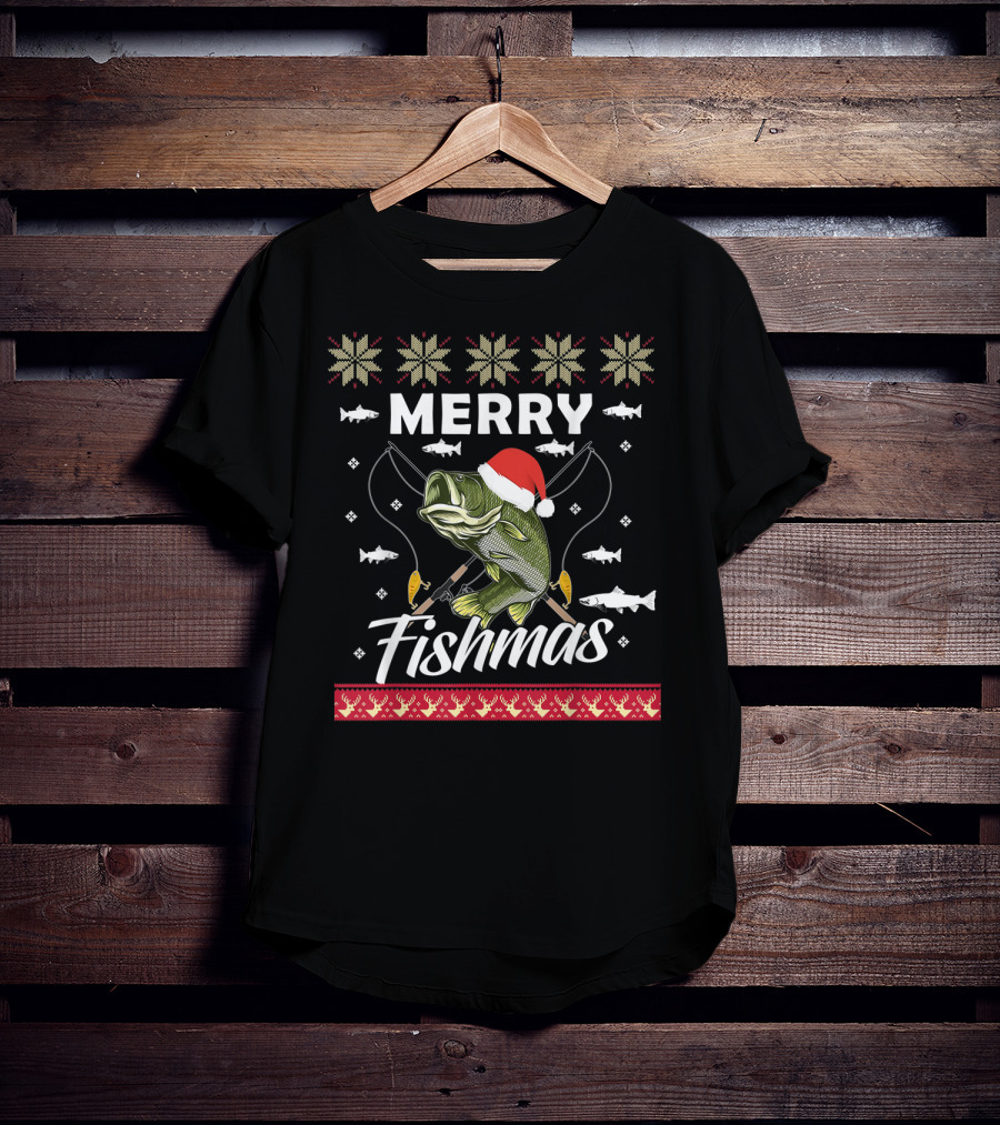 Ugly Christmas Sweater Merry Fishmas Fishing Fisherman Holiday T-Shirt