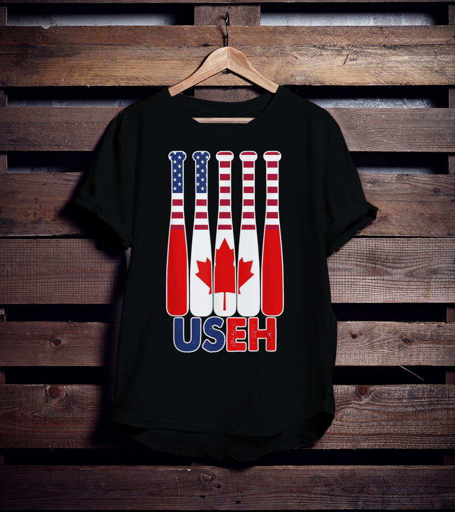 Useh America Canada Flag Baseball Bats Canada Day T-Shirt