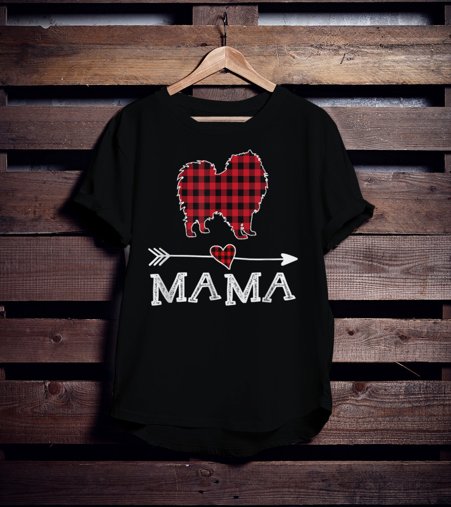 Plaid Keeshond Heart Mama Buffalo Dog Mom Arrow T-Shirt