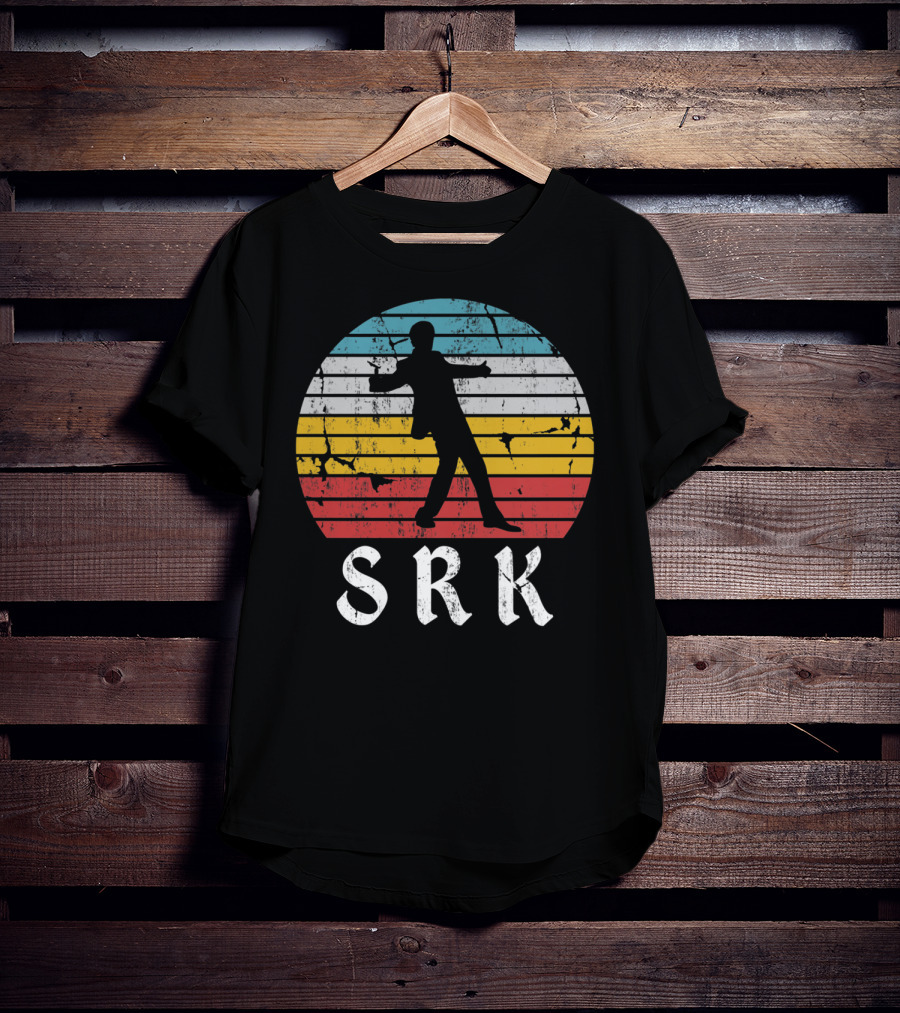 SRK Pose With Retro India Silhouette And Stripes T-Shirt