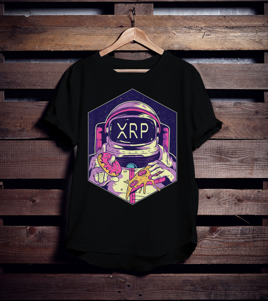 XRP Symbol Astronaut Eating Pizza And Donut Crypto Currency To The Moon T-Shirt