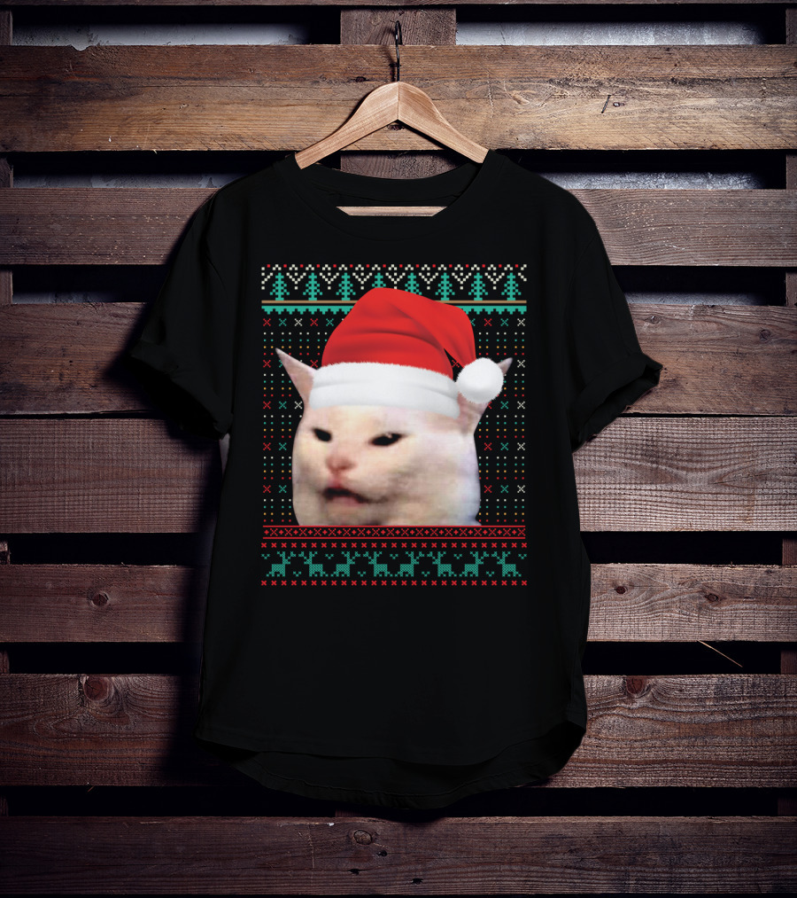 Cat Ugly Santa Hat Christmas Sweater Meme T-Shirt