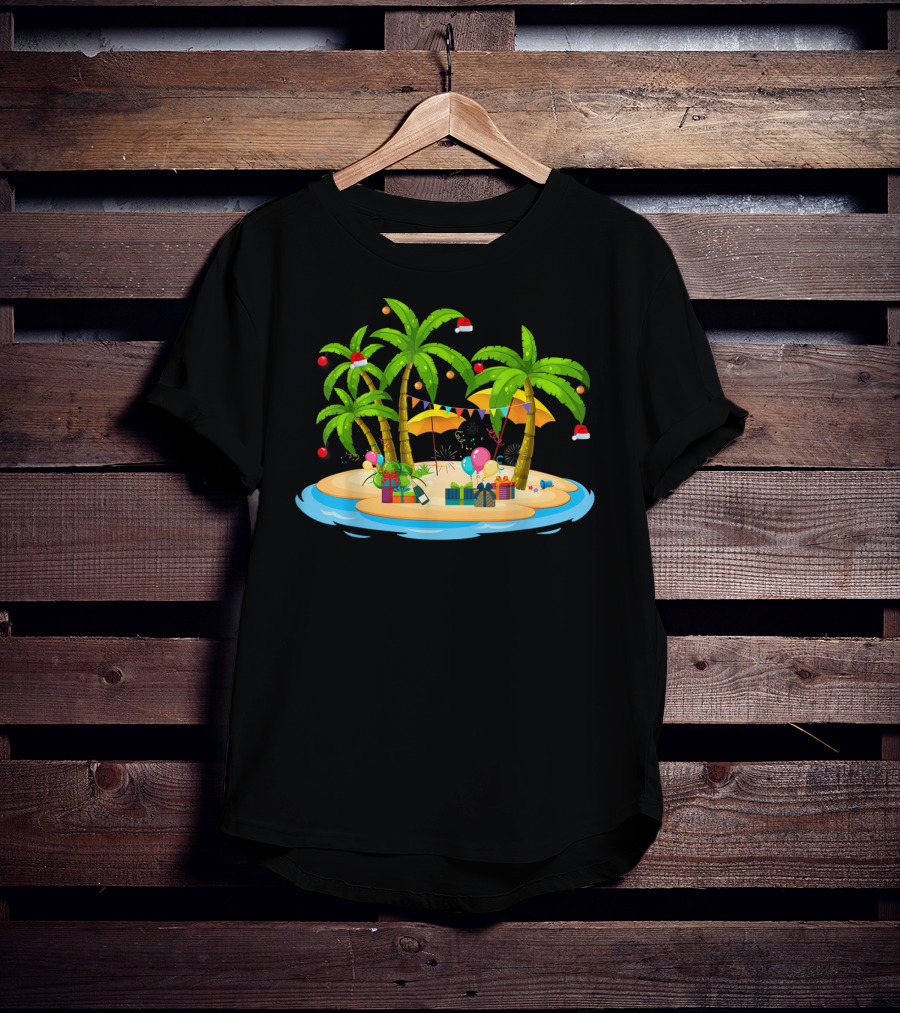 Tropical Christmas Island With Palm Trees And Coconuts T-Shirt