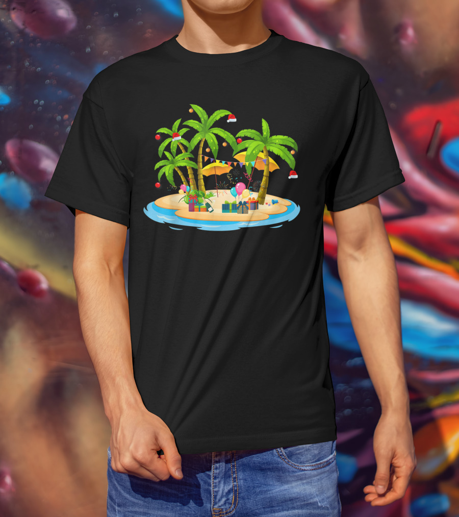 Tropical Christmas Island With Palm Trees And Coconuts T-Shirt