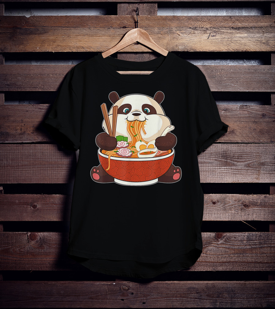 Cute Panda Bear Enjoying Japanese Ramen Noodles T-Shirt