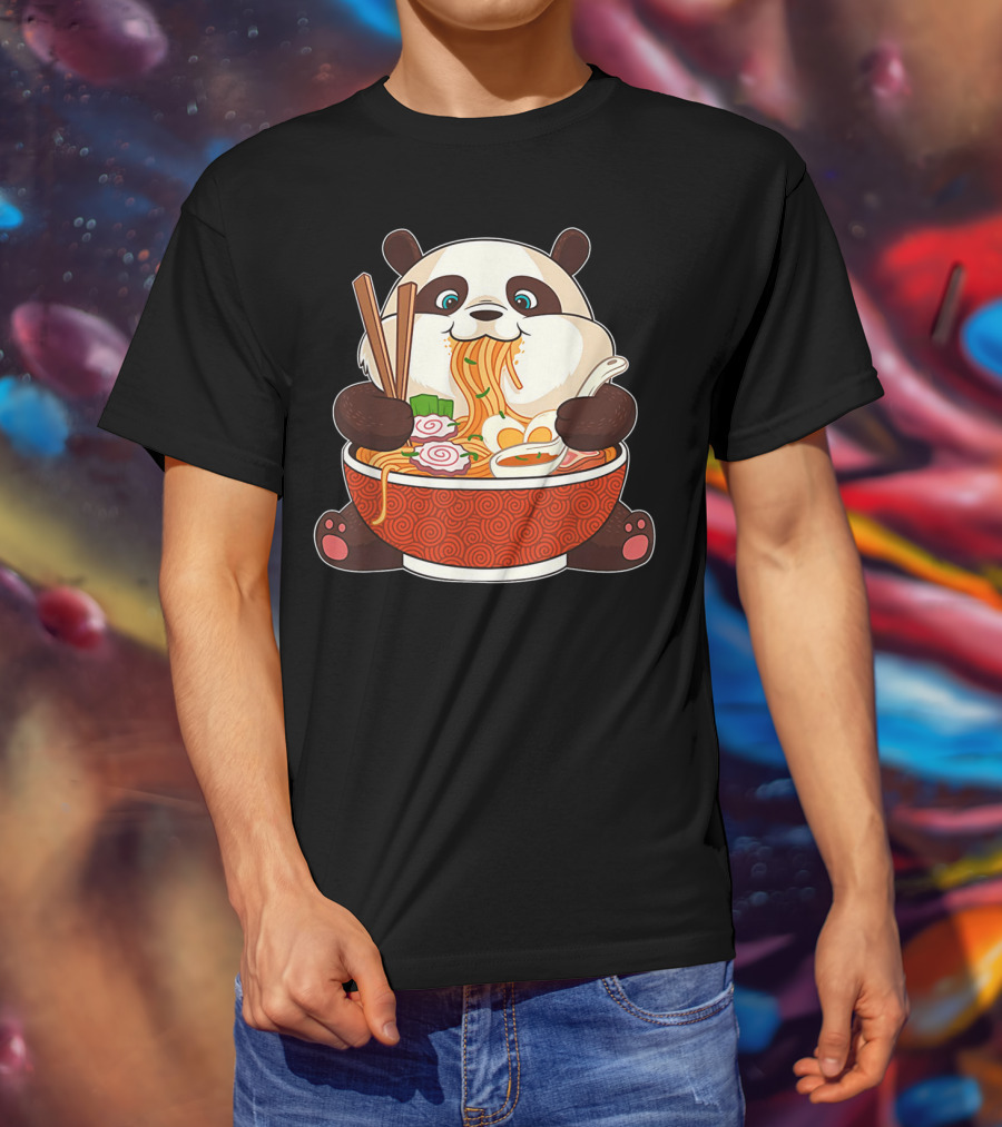 Cute Panda Bear Enjoying Japanese Ramen Noodles T-Shirt