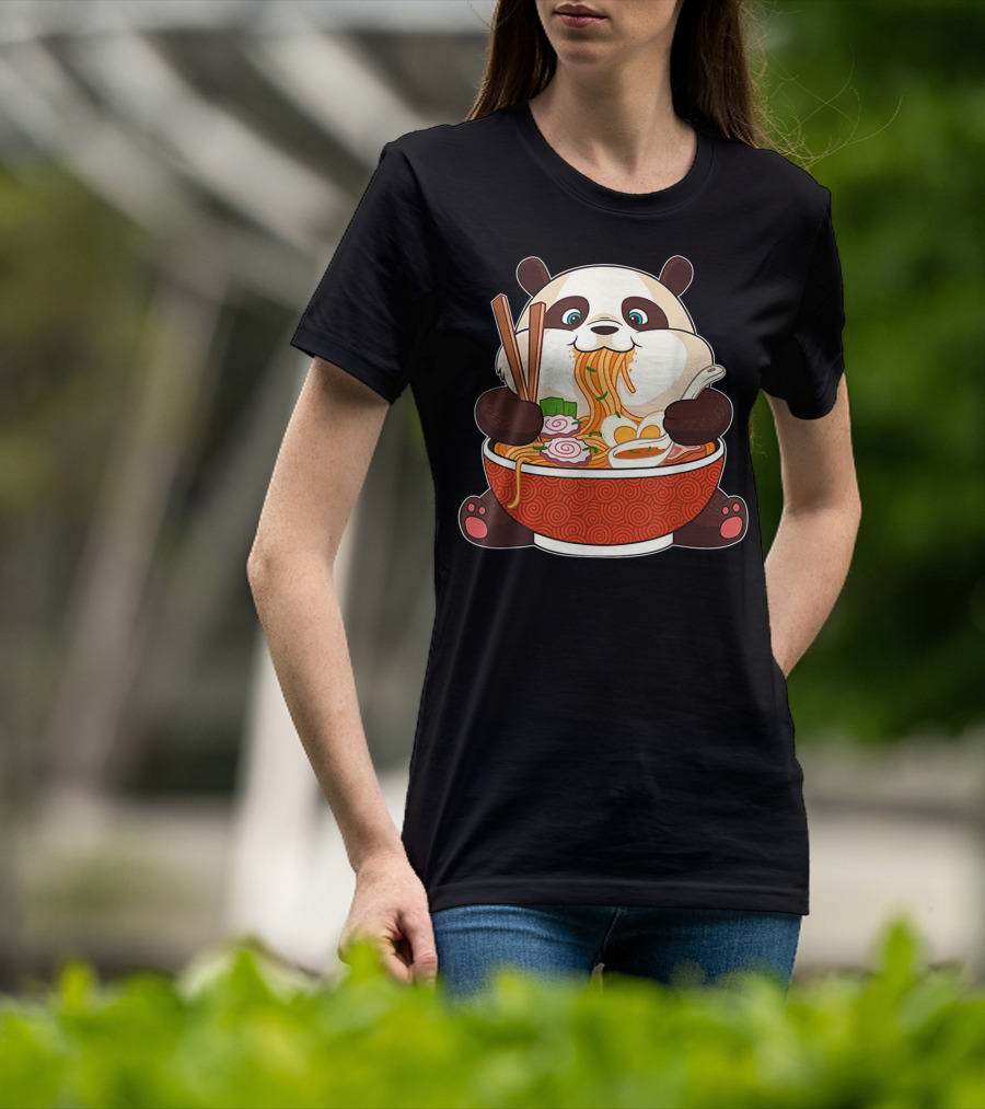 Cute Panda Bear Enjoying Japanese Ramen Noodles T-Shirt