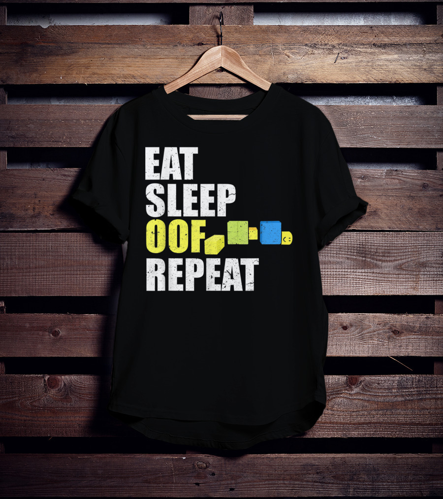 Eat Sleep Oof Repeat Gamers Blocky Character Banner T-Shirt
