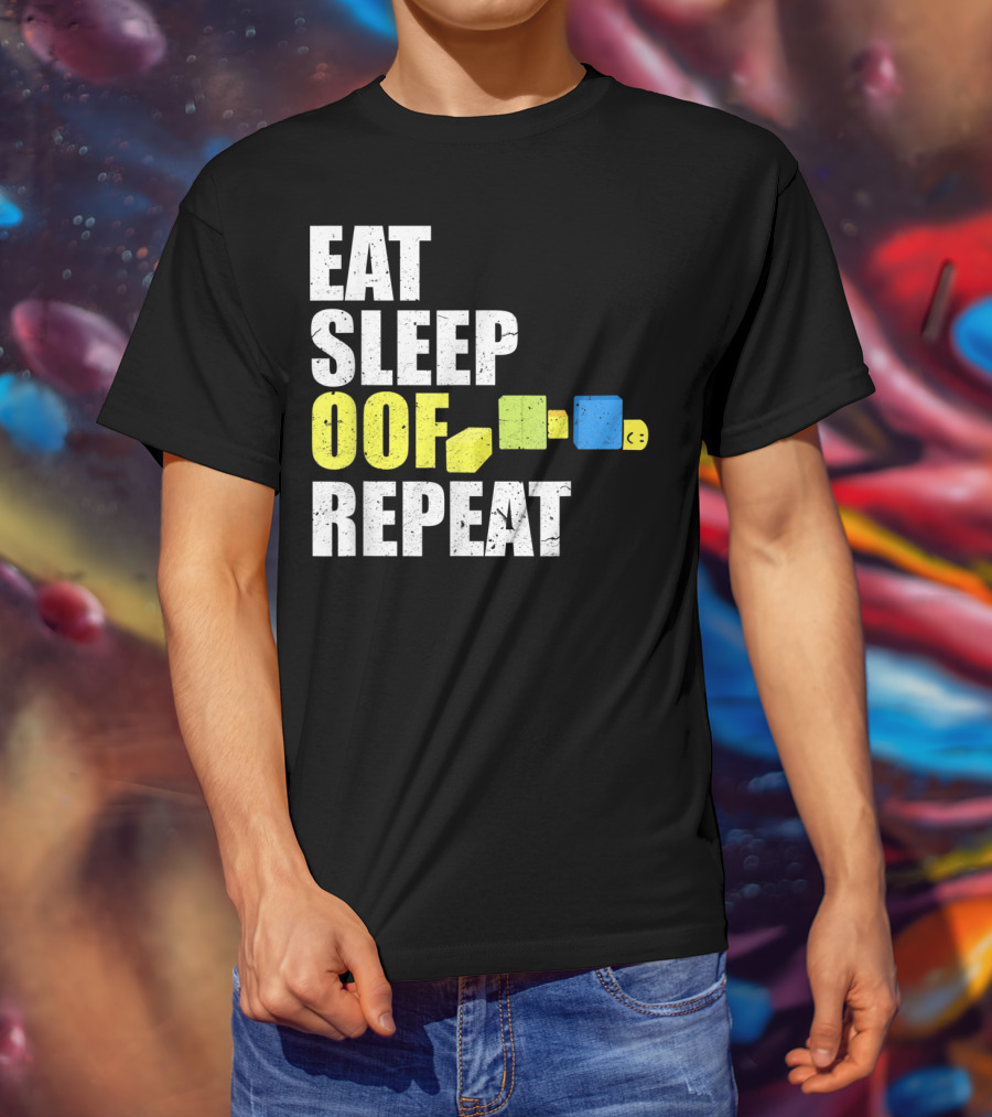 Eat Sleep Oof Repeat Gamers Blocky Character Banner T-Shirt