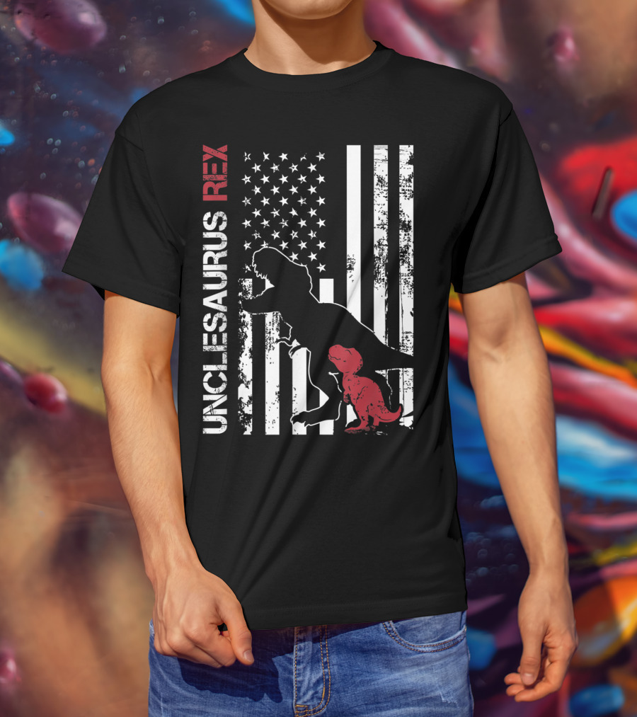 Unclesaurus Rex Dinosaur USA Flag Family T-Shirt