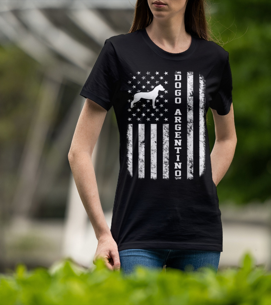 Vintage American Flag Dogo Argentino Dog T-Shirt