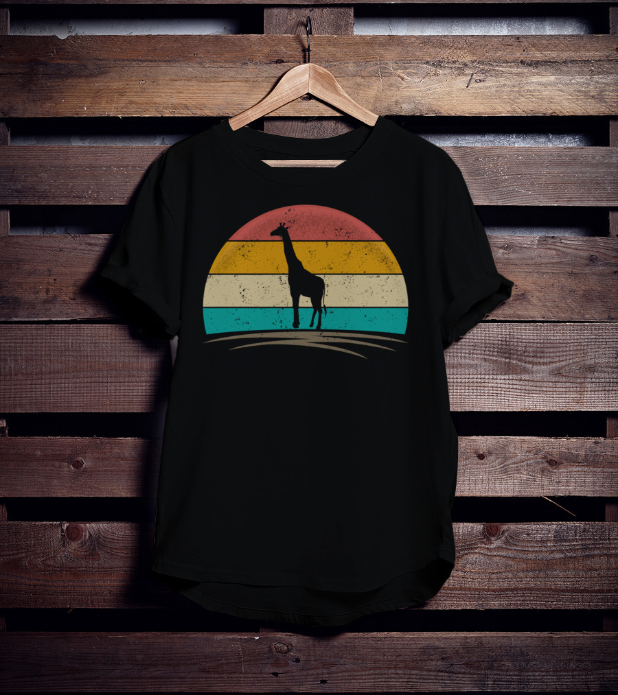 Vintage Giraffe Distressed Sunset Silhouette Giraffe Stripe Retro T-Shirt