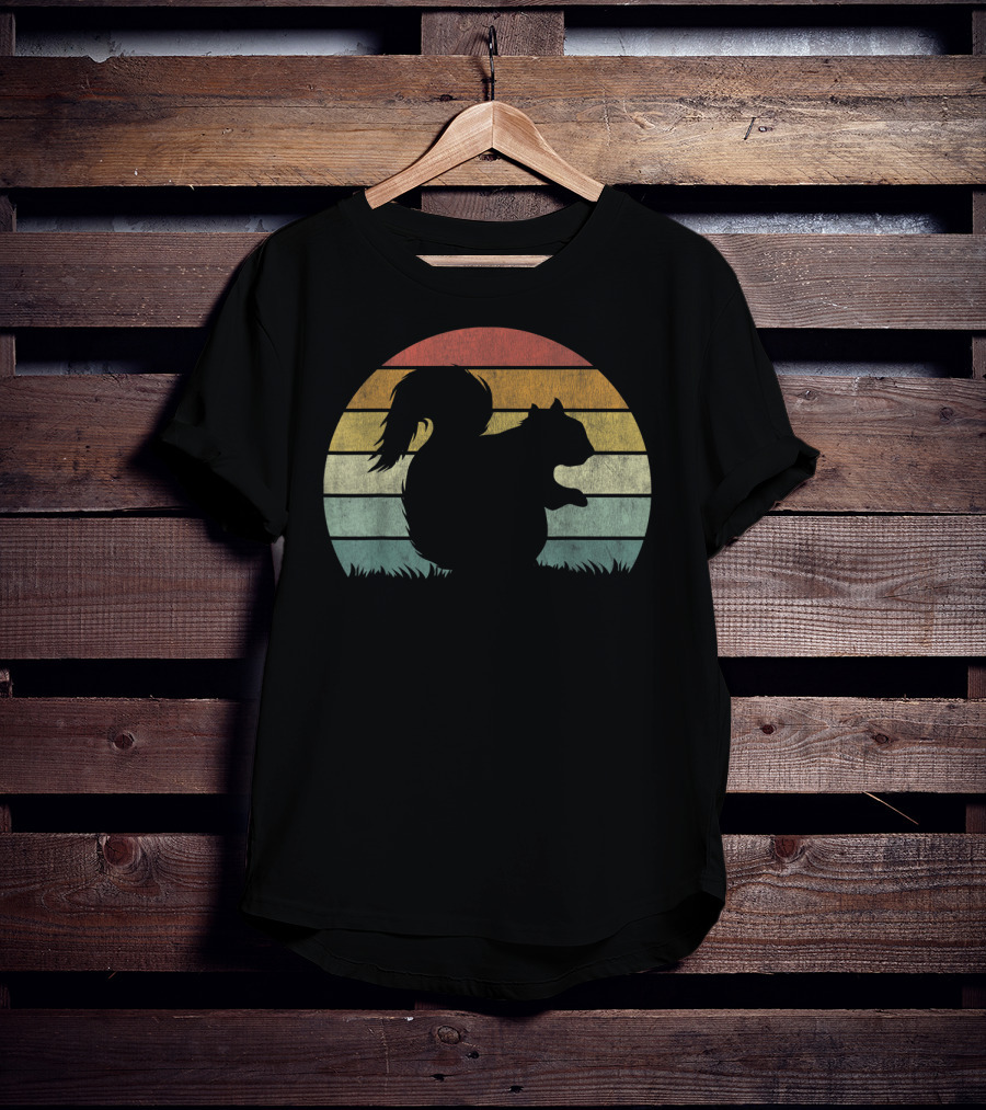 Vintage Sunset Squirrel Silhouette Stripes Retro Chestnut T-Shirt
