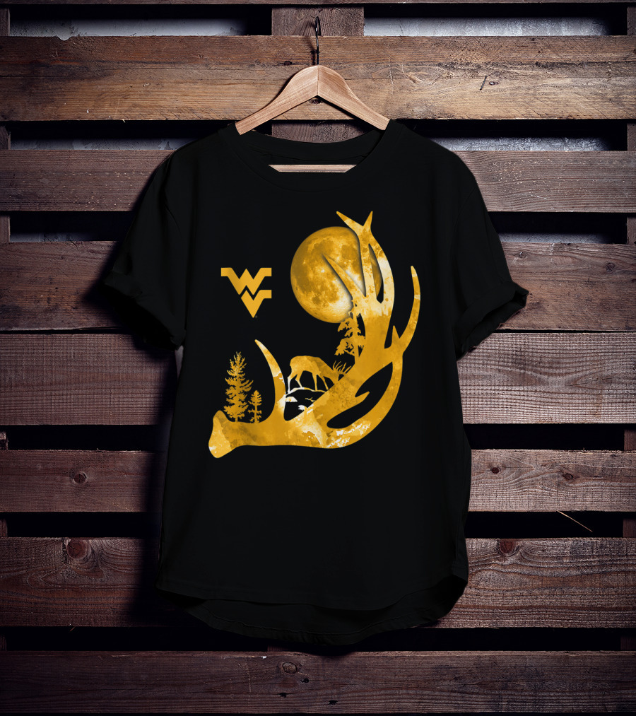 West Virginia Mountaineers Antler Moon Deer Silhouette Fan T-Shirt