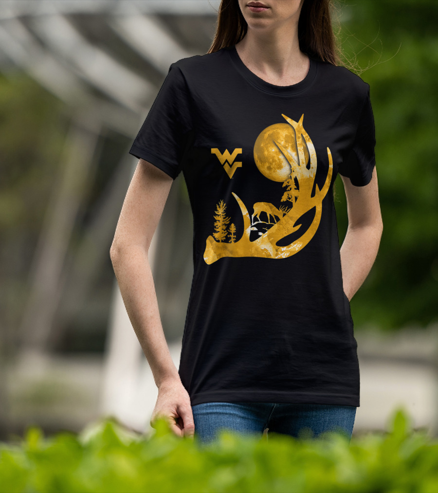 West Virginia Mountaineers Antler Moon Deer Silhouette Fan T-Shirt