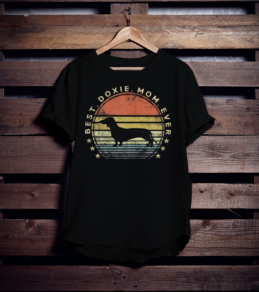 Best Doxie Mom Ever Retro Dachshund Silhouette Vintage Sunset T-Shirt