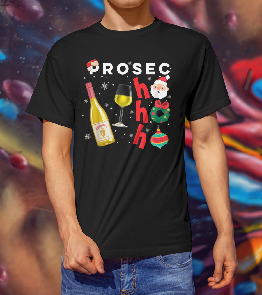 PROSEC HO HO Christmas Wine Santa Wreath Ornaments T-Shirt